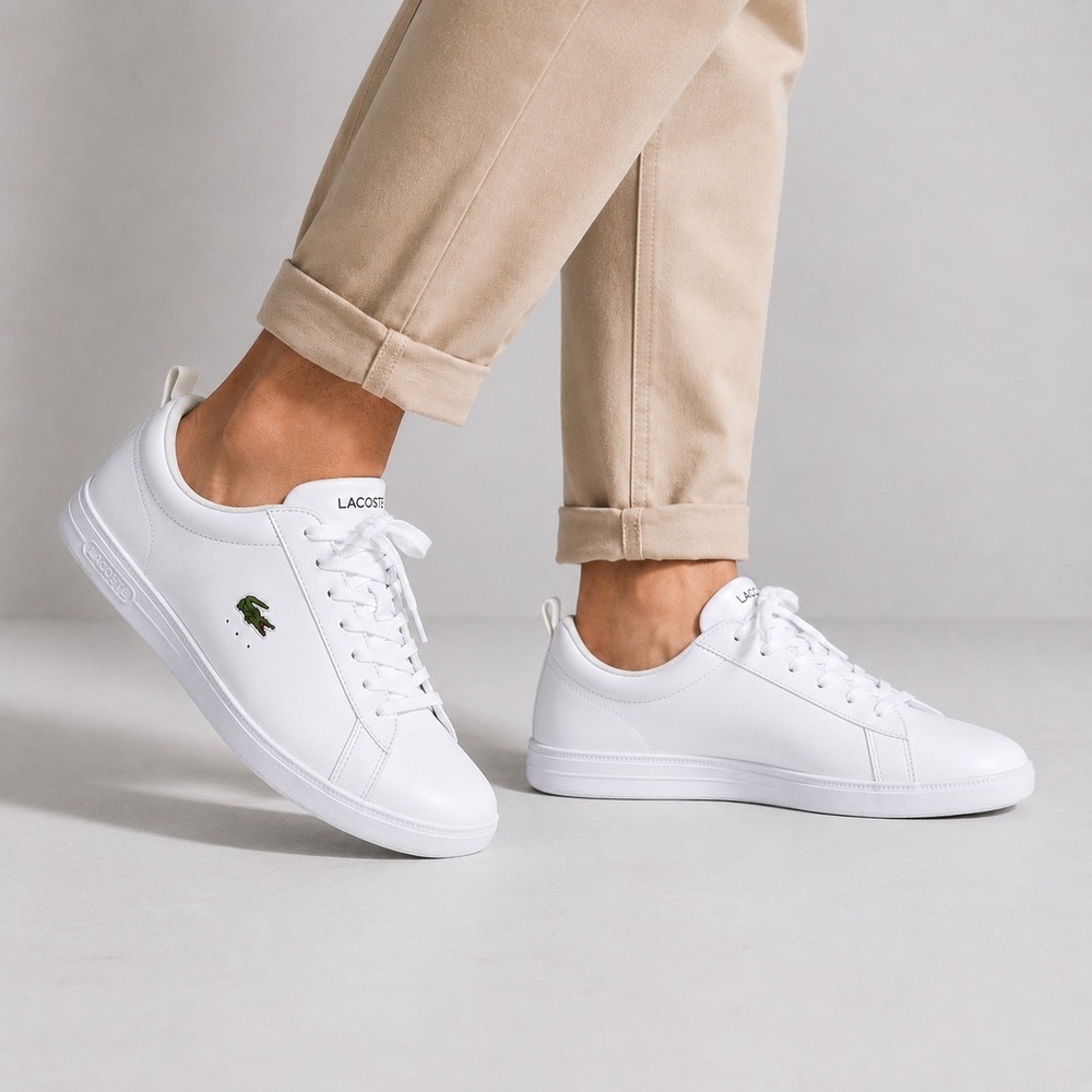 Lacoste Court Base 224 1 SMA Mens White Leather Sneakers 8.5 Casual Shoes Tennis